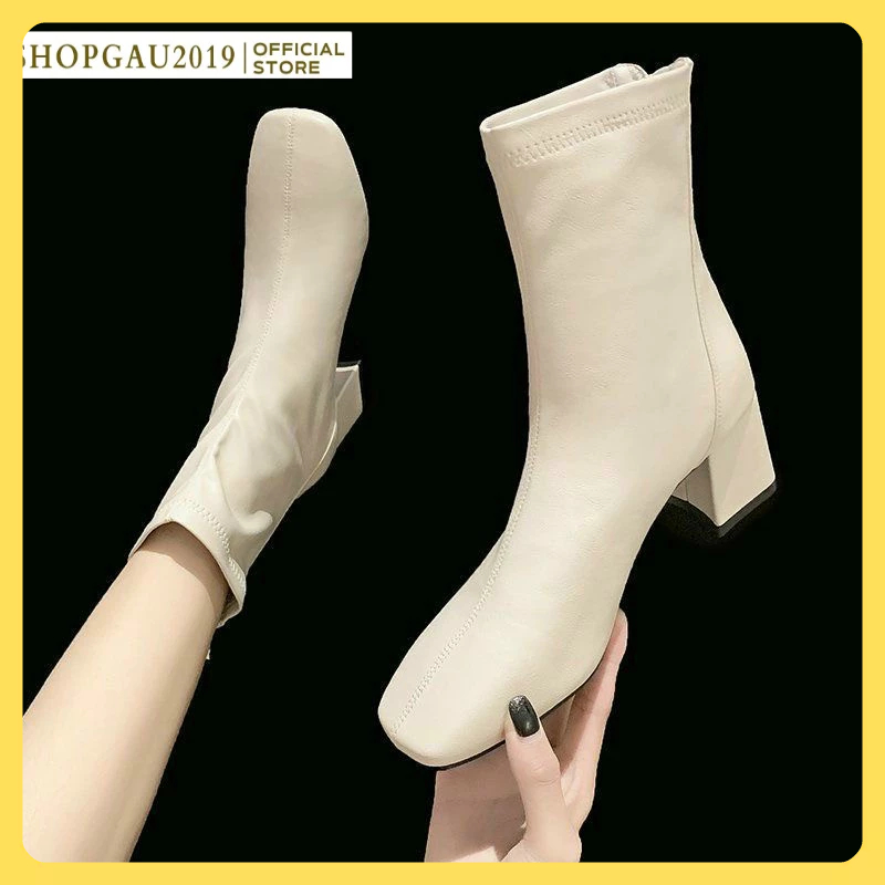 Giày boot nữ , Bốt nữ cao cổ gót vuông 5cm da mềm cao cấp mẫu hot 008