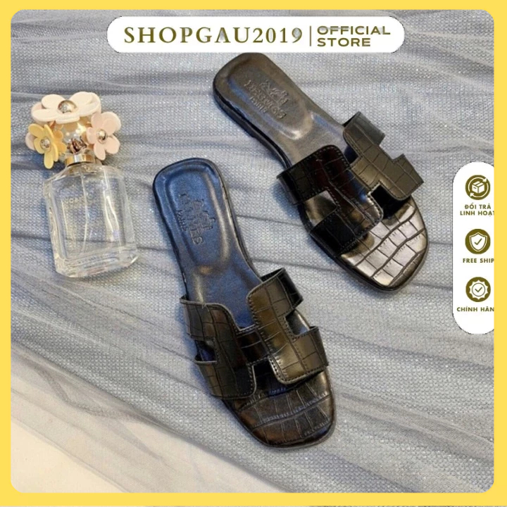 FREE SHIP Dép nữ chữ H màu đen quai ngang siêu đẹp