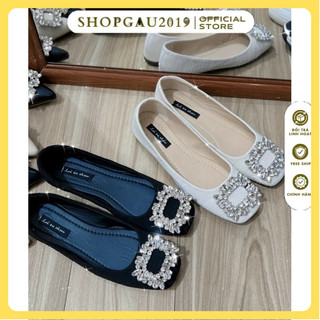 FREE SHIP Giày búp bê nữ đế bệt 2 màu phối khóa mũi vuông dễ đi , dễ phối đồ