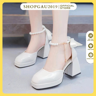  Giày cao gót nữ 10p đế vuông  Giày Mary Jane cao 10p thắt nơ quai ngọc cực đẹp 