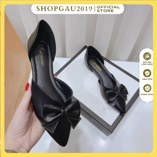 Free ship giày búp bê nữ đế bệt chất da đính nơ hàn quốc 002
