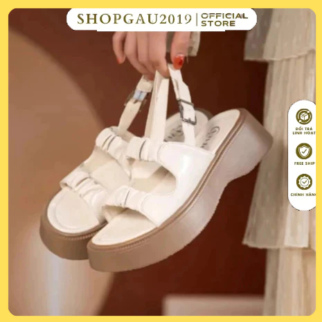 Sandal ullzang 4cm 2 quai ngang nhún nhún kiểu siêu xinh