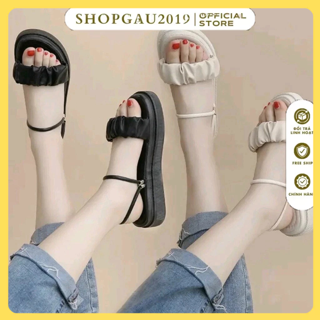 Sandal nữ quai nhún đế bánh mì độn 3p đi 2 kiểu siêu xinh 001