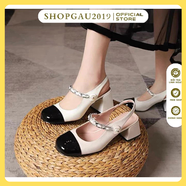 Giày cao gót nữ gót vuông , sandal công sở 5p & 7p đính hạt ngọc hàng hot