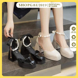 Giày Lolita 10p đế vuông , giày mary jane nơ đế đúp da bóng cắt eo cục xinh