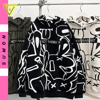  Áo Khoác HOODIE NOT RABBIT In Họa Tiết Chất Nỉ Bông Áo Hoodie Mũ Hai Lớp Unisex Nam Nữ Form Rộng 