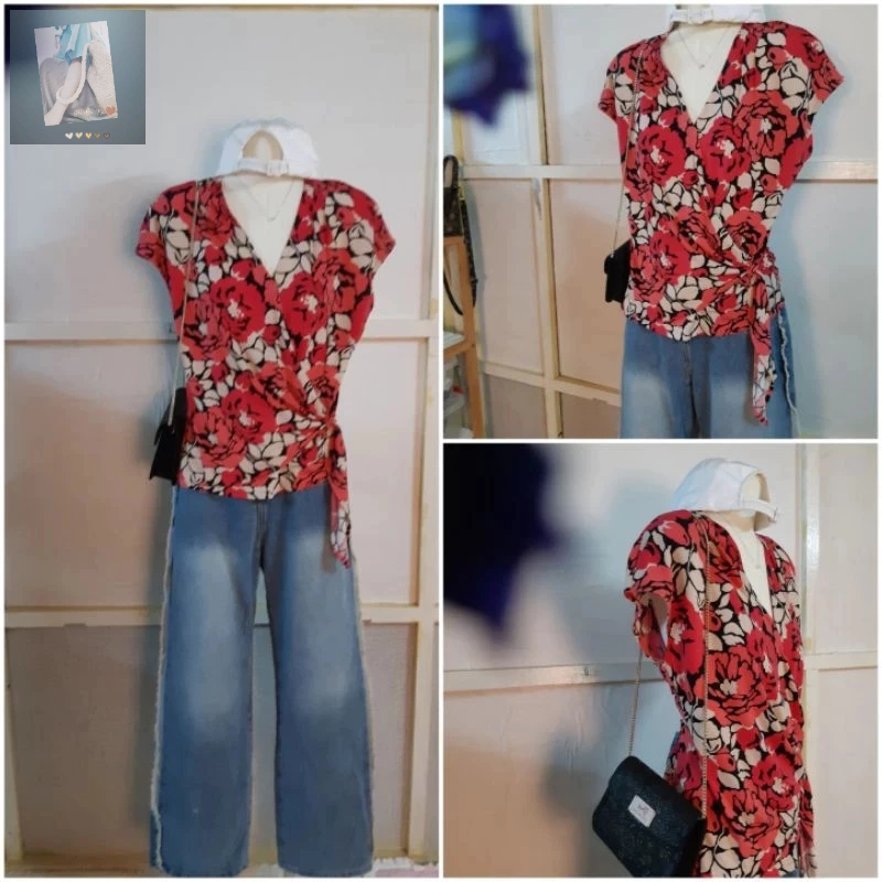 Áo thun ôm body, áo hoa nhí cột nơ, áo tay cánh tiên