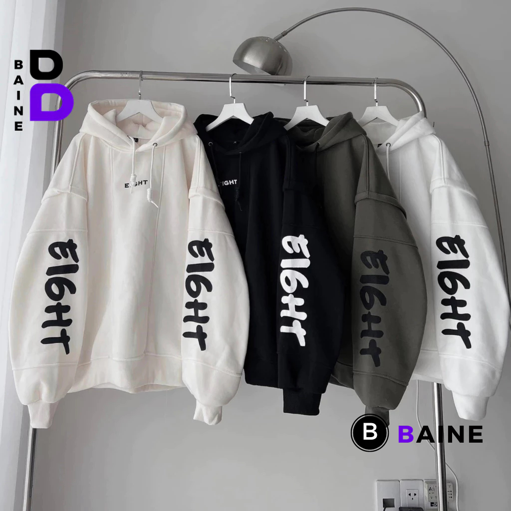 Áo Khoác HOODIE EIGHT In Nỉ Bông Dày Dặn Phối Họa Tiết Đẹp, Áo Khoác  Nam Nữ Form Rộng BAINE