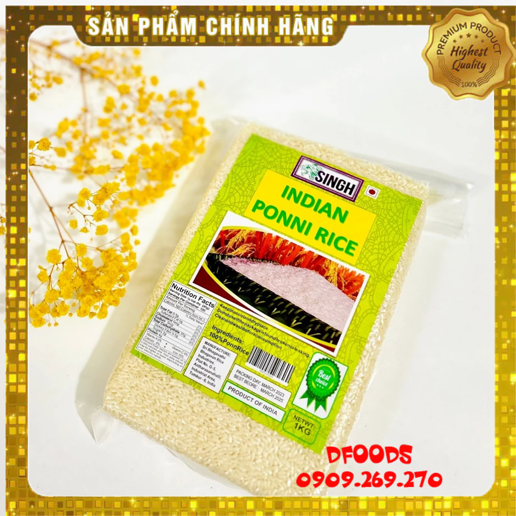 Gạo Ponni Ấn Độ 1kg Ngăn Ngừa Tiểu Đường