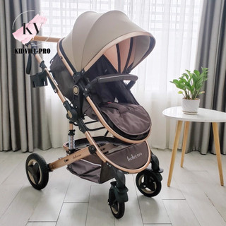 Xe Đẩy Nôi KIDVIET-PRO BELECO PM-0292 2 Chiều 3 Tư Thế Cho Bé 3 Tư Thế, 4 Bánh Cao Su ( Nâu-Xanh Đen-Xám)