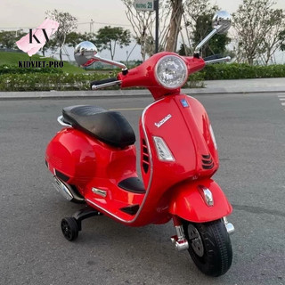 Xe Máy Mô Tô Điện KIDVIET-PRO Vespa Cho Bé Tự Lái, 2 Động Cơ 12V Chân Đạp Ga (Hồng-Đỏ-Trắng)