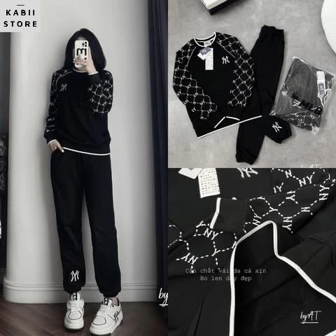 Set bộ nỉ nữ NY phối tay họa tiết nhiều màu KABII, Chất nỉ chân cua chính phẩm xịn sò đủ size S M L