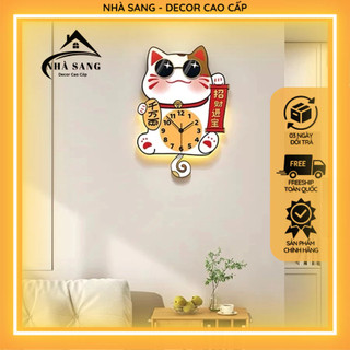 ( I8)Tranh Đồng Hồ Đèn Led Mica Mèo Trang trí Phòng Khách/ Cửa hàng / Shop thời trang/ Salon/ Spa / Quán Cafe NHÀ SANG -