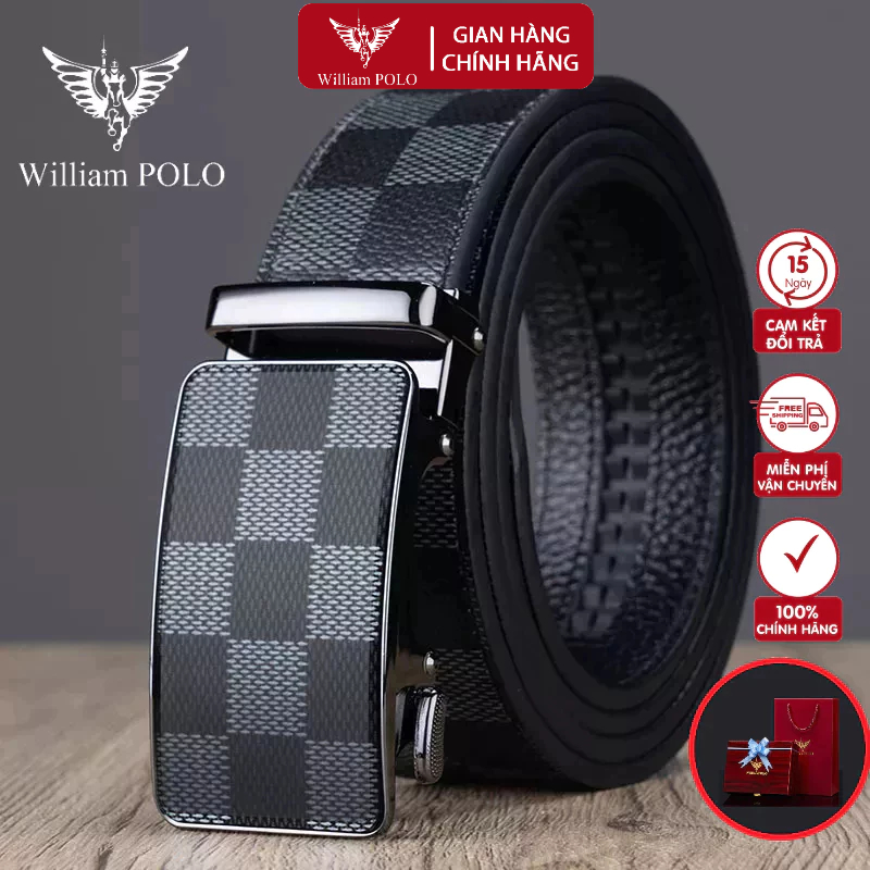 Thắt Lưng Nam Da Bò Thật 100% Cao Cấp Hàng Hiệu WilliamPOLO, Dây Nịt Nam Cao Cấp WP796 Hộp Gỗ Làm Quà Tặng, Quà Biếu