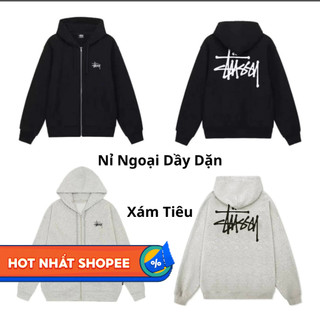 Áo Hoodie Zip Localbrand Stussy, Áo Khoác Nỉ Nữ Nam, Unisex, Form Rộng, Tay Phồng, Chất Dầy Dặn, Hàng Chính Hãng