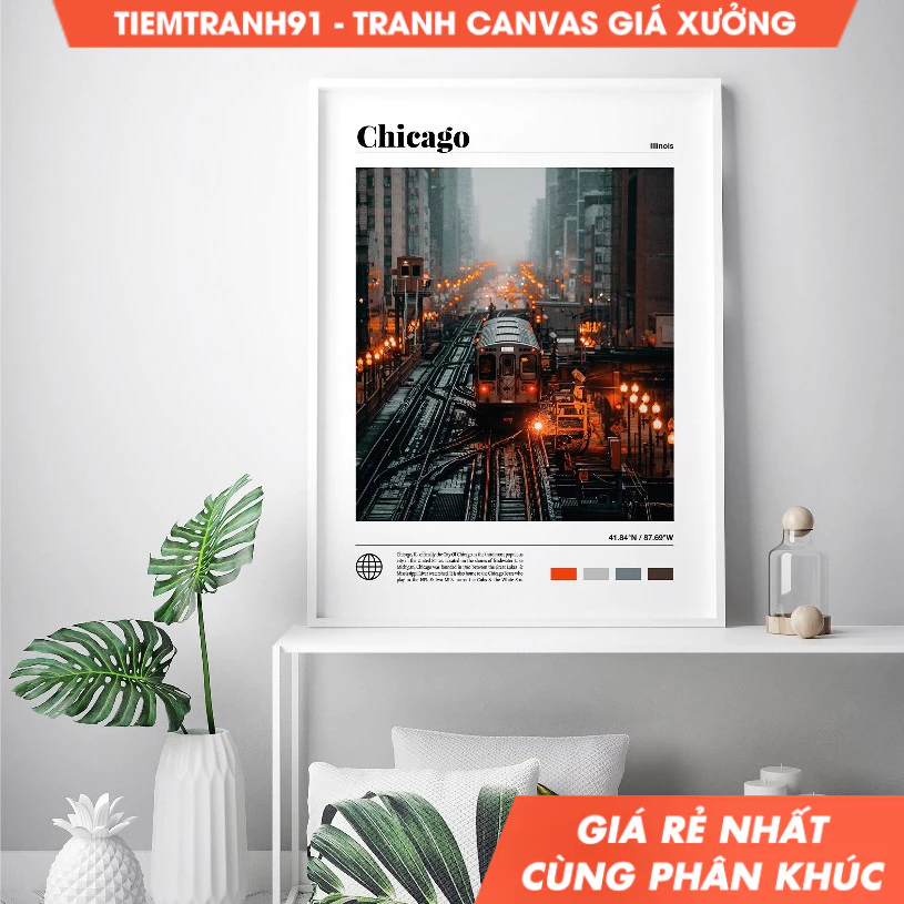 Tranh treo tường, Chicago Poster, Illinois, Chicago Wall Art, home decor, in theo yêu cầu, tặng kèm 