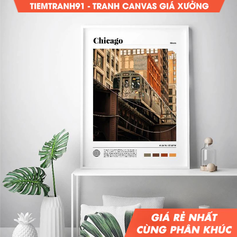 Tranh treo tường, Chicago Poster, Illinois, Chicago Wall Art, home decor, in theo yêu cầu, tặng kèm 