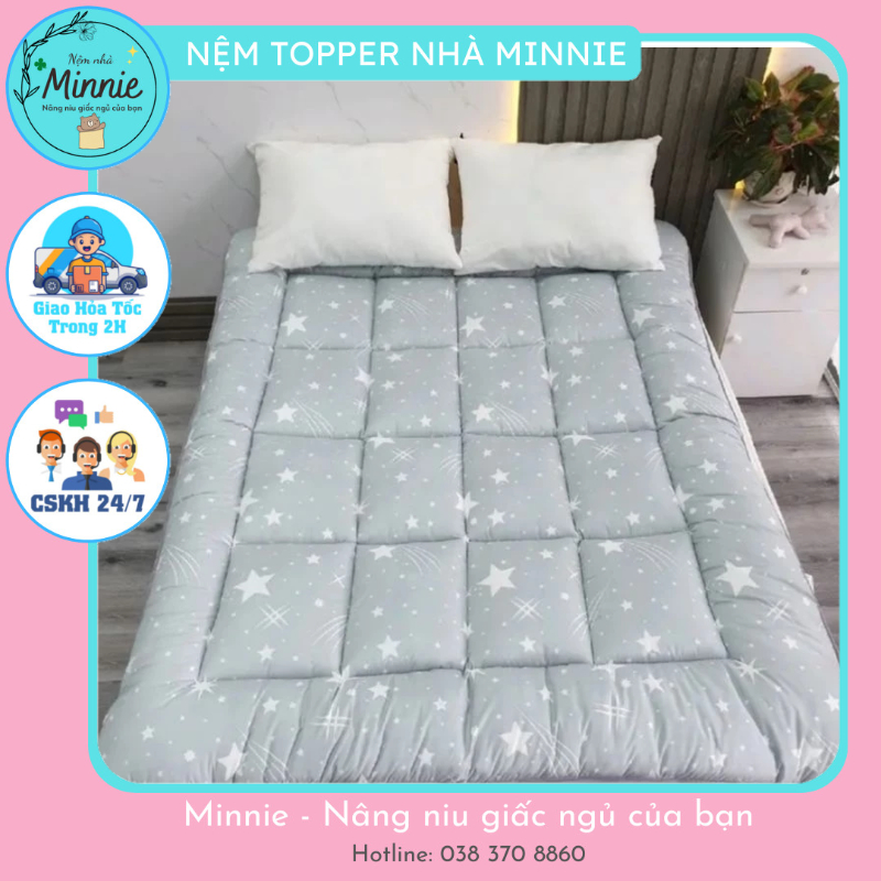 Nệm topper dày 7cm kiểu mới cực rẻ, cực êm 1m4x2m màu xám trang trí phòng ngủ giá cả hợp lý