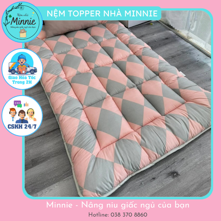 Nệm topper 5cm thiết kế mới - 1m 1m2 1m5 1m6 1m8 bằng gòn trang trang trí decor phòng ngủ - Hình thật shop tự chụp