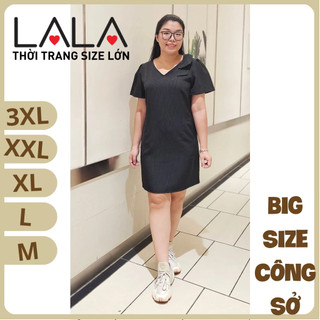 Bigsize công sở - đầm cổ tim nơ vai - đen sọc