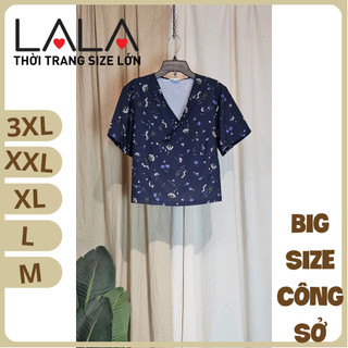 Bigsize công sở - Áo Cổ Đắp - Xanh Hoa