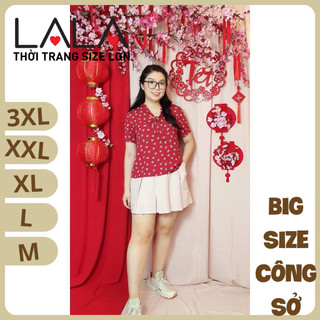 Bigsize công sở - Áo Nơ Cổ - Hoa Đỏ