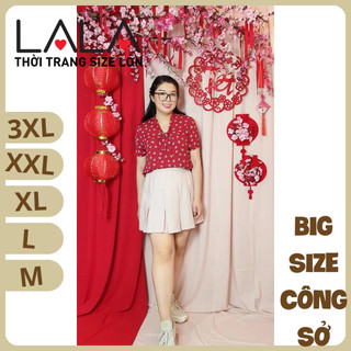 Bigsize công sở - Áo Nơ Cổ - Hoa Đỏ