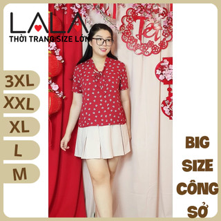 Bigsize công sở - Áo Nơ Cổ - Hoa Đỏ