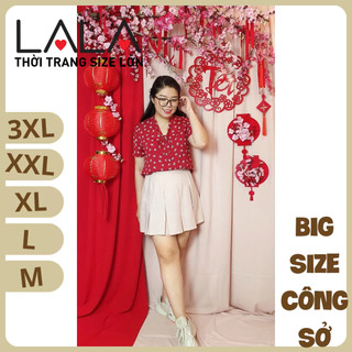 Bigsize công sở - Áo Nơ Cổ - Hoa Đỏ