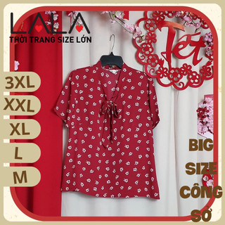 Bigsize công sở - Áo Nơ Cổ - Hoa Đỏ