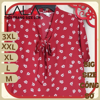 Bigsize công sở - Áo Nơ Cổ - Hoa Đỏ