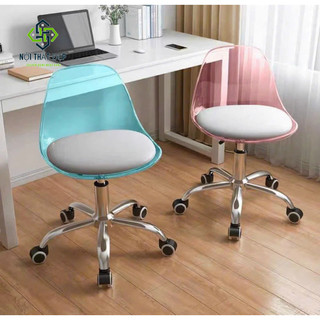 Ghế bar xoay thấp qb-320tb lưng nhựa trong suốt chân nhựa, chân mâm tròn
