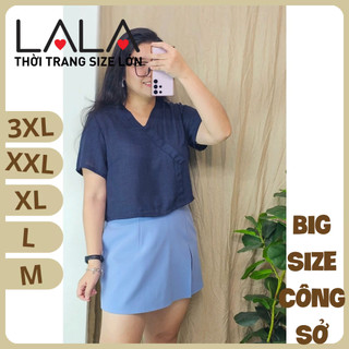 Bigsize công sở - áo cổ đắp - xanh linen