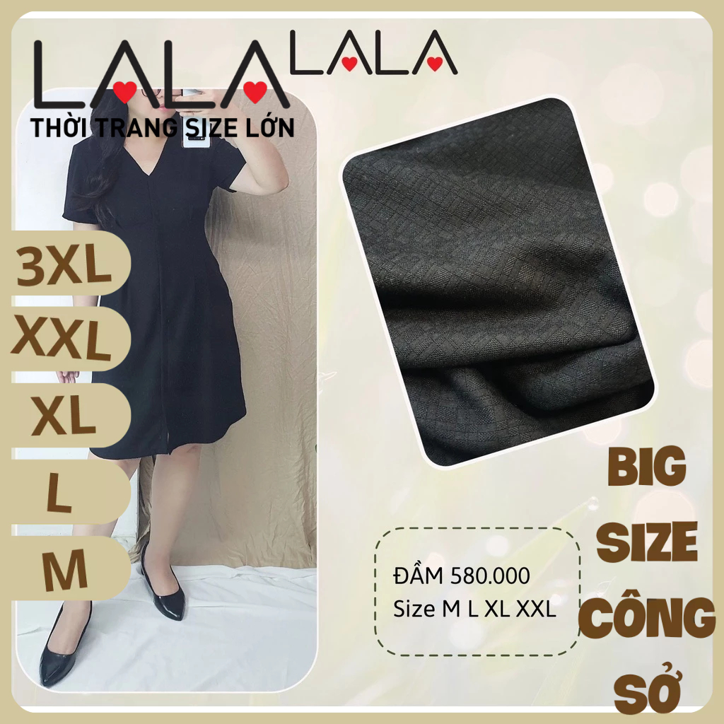 Bigsize công sở - Đầm Cổ Tim Ben Đôi - Đen