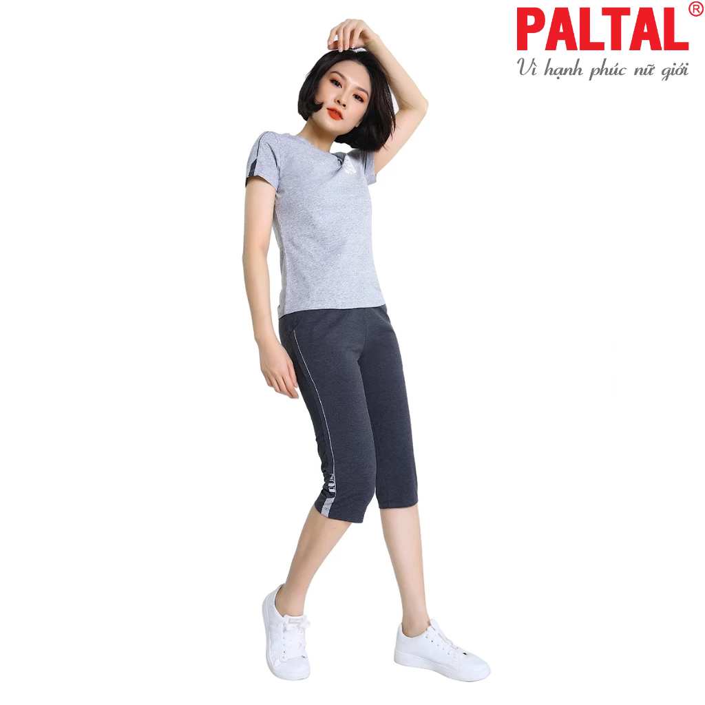 Đồ bộ 054p 4065 mặc nhà thể thao nữ kiểu quần lửng tay ngắn muối tiêu