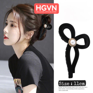  Kẹp Tóc Nhám Nhung Cỡ Lớn Phong Cách Thu Đông Dành Cho Nữ HGVN Hình Nơ Min Cá Mập Đen Sau Đầu Size 13cm 