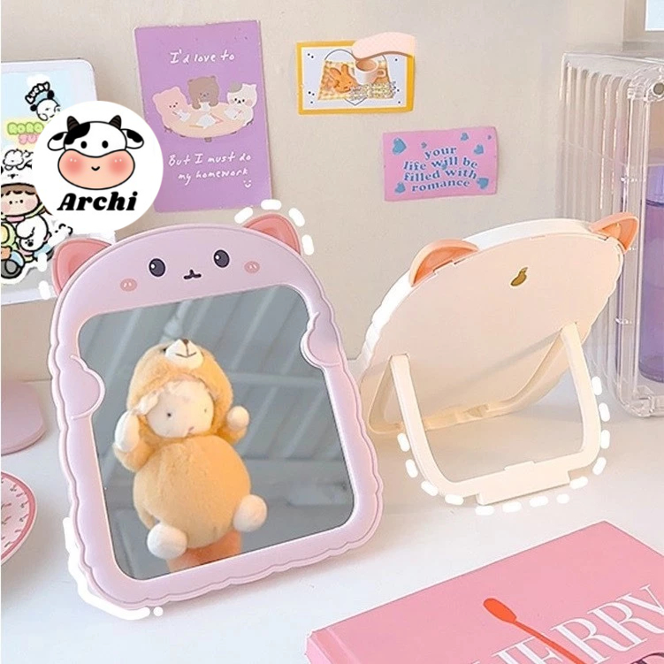 Gương tròn để bàn mini họa tiết hình gấu