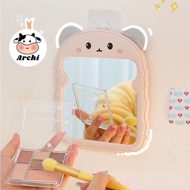 Gương tròn để bàn mini họa tiết hình gấu