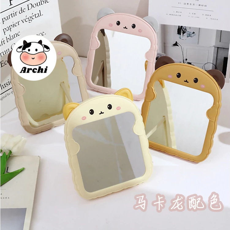 Gương tròn để bàn mini họa tiết hình gấu