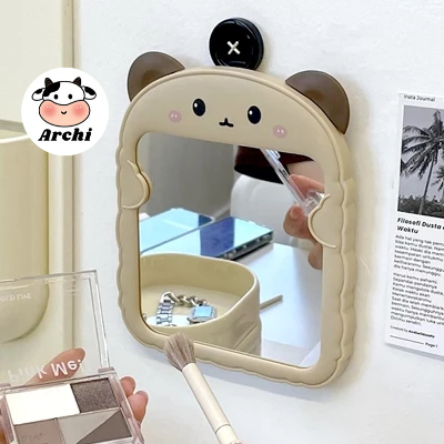Gương tròn để bàn mini họa tiết hình gấu