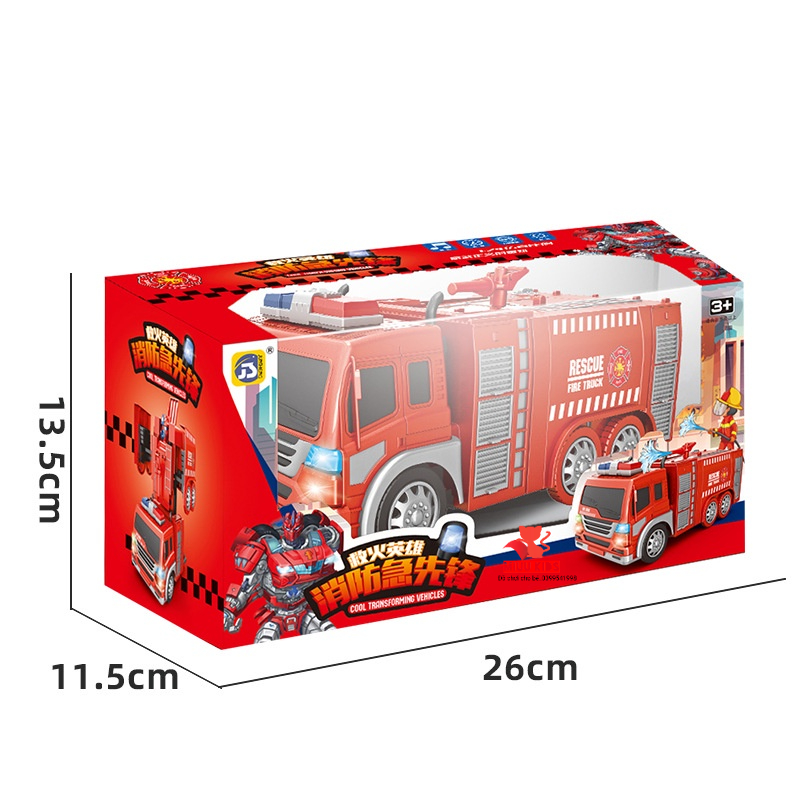 Bộ Xe Cứu Hỏa Biến Hình Robot Nhạc Đèn Bằng Nhựa Cao Cấp Mẫu Mới Cho Bé