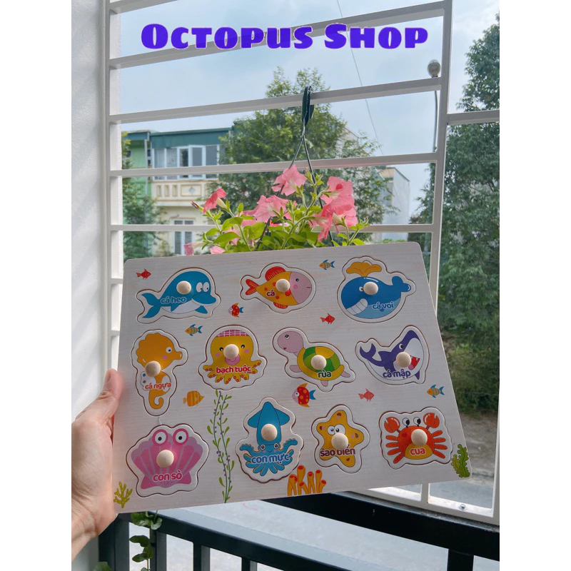 Đồ Chơi Bảng Ghép Hình Núm Gỗ Động Vật, Trái Cây, Chữ Số Giáo Dục Sớm, Phát Triển Trí Tuệ Cho Bé