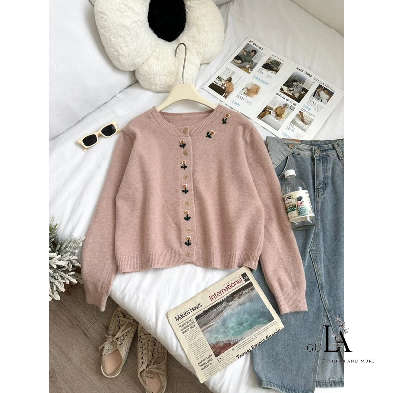 Áo cardigan len thêu hoa baby chất len mềm mịn dày phong cách Retro tinh tế hàng QCCC Vip 1 Gula