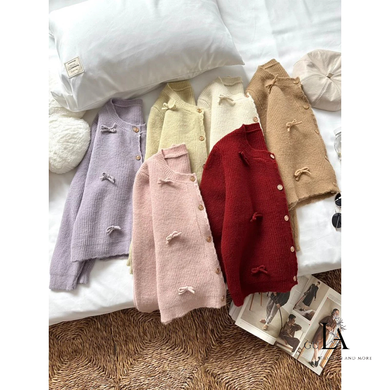 Áo cardigan len nữ đính nơ phong cách Retro tinh tế tiểu thư hàng QCCC loại 1 Gula
