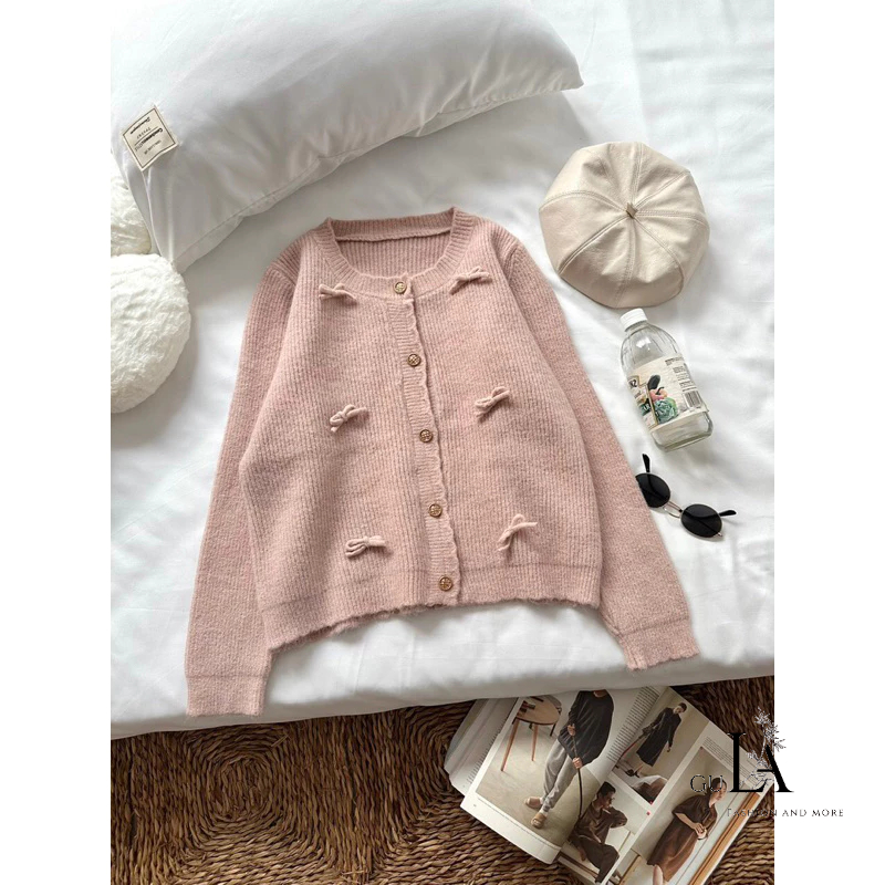 Áo cardigan len nữ đính nơ phong cách Retro tinh tế tiểu thư hàng QCCC loại 1 Gula