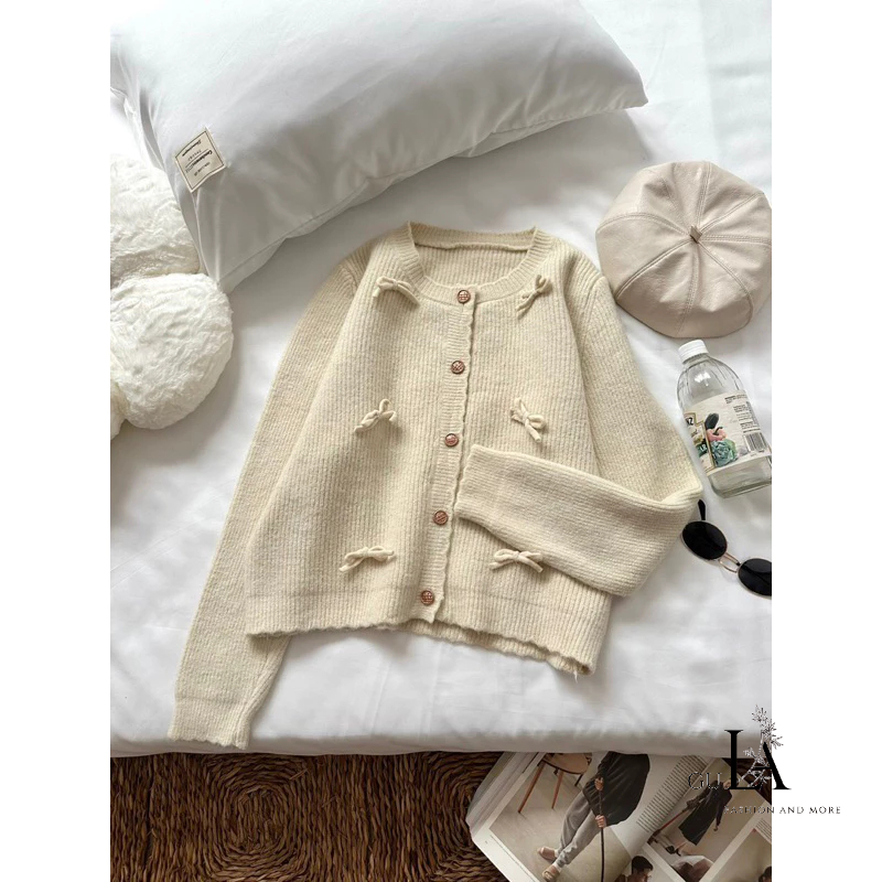 Áo cardigan len nữ đính nơ phong cách Retro tinh tế tiểu thư hàng QCCC loại 1 Gula
