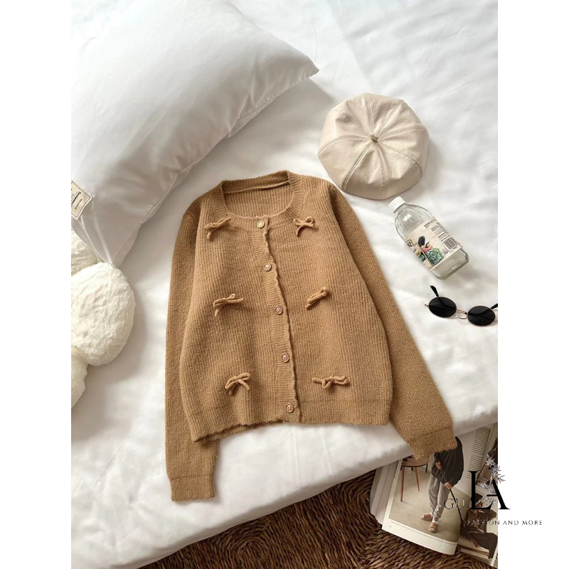 Áo cardigan len nữ đính nơ phong cách Retro tinh tế tiểu thư hàng QCCC loại 1 Gula