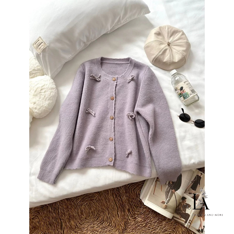 Áo cardigan len nữ đính nơ phong cách Retro tinh tế tiểu thư hàng QCCC loại 1 Gula