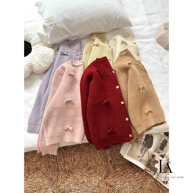 Áo cardigan len nữ đính nơ phong cách Retro tinh tế tiểu thư hàng QCCC loại 1 Gula