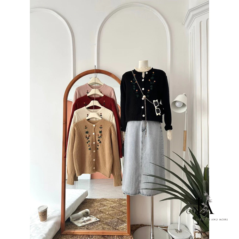 Áo cardigan len thêu hoa nhí phong cách Retro tinh tế chất len mịn dày nặng tay hàng QCCC loại 1 Gula